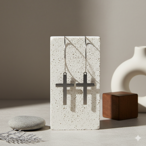 Kolczyki Krzyżyk wiszący – subtelny symbol wiary | Stainless Steel