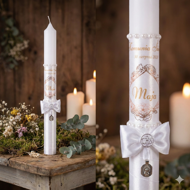 Świeca komunijna ze srebrnym medalikiem – Chrzest lub Komunia | Linia SILVER GRACE®