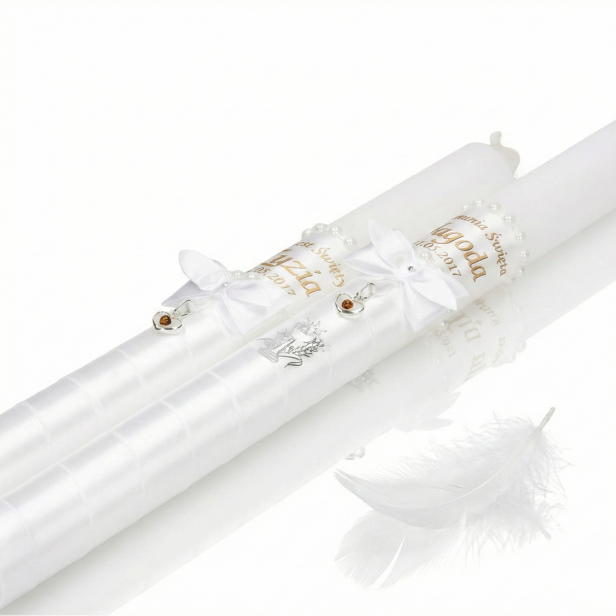 Świeca imienna z bursztynem SERCE | Linia AURORA® – Światło i Symbol Wiary