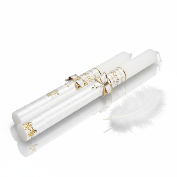 Świeca imienna z ZŁOCONYM krzyżykiem | Linia AURORA® – Światło i Symbol Wiary