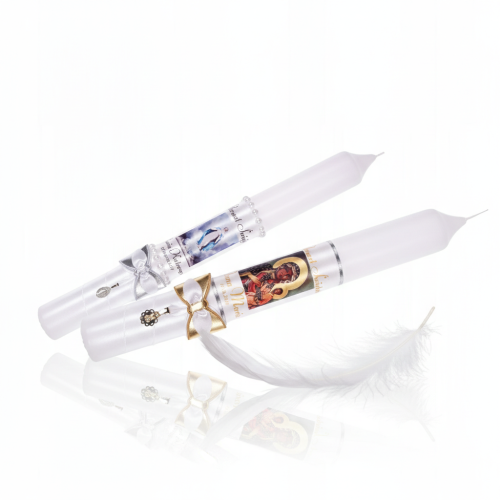 Imienna świeca zdobiona srebrnym medalikiem MATKA BOSKA | Linia SILVER GRACE®