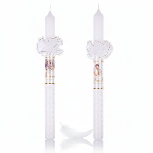 Imienna świeca na Chrzest – gromnica z szyfonową osłonką | Pamiątka Chrztu