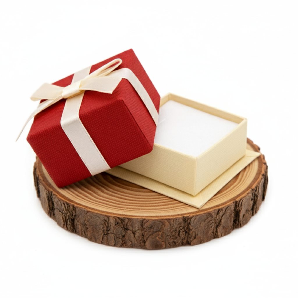 Etui z Kokardką na prezent – Czerwone z kremową wstążką, eleganckie pudełko jubilerskie