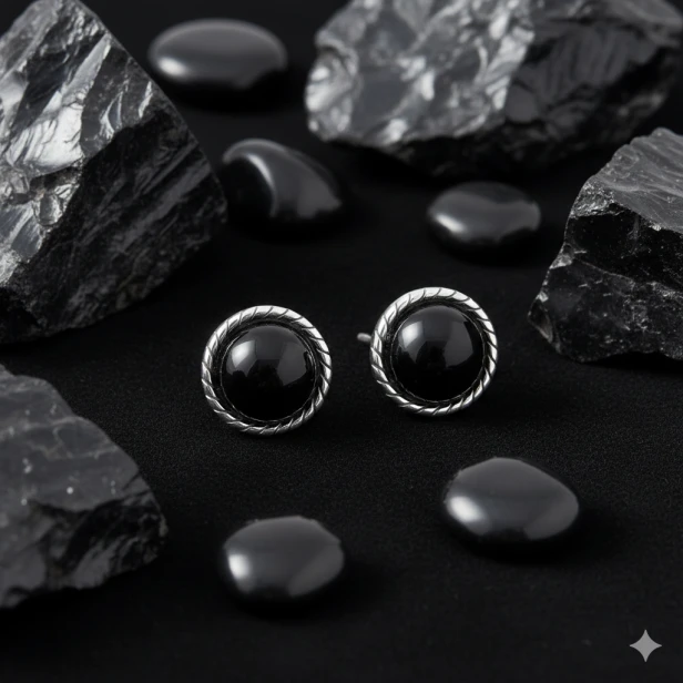 Srebrne kolczyki pr.925 z CZARNYM ONYKSEM – eleganckie sztyfty