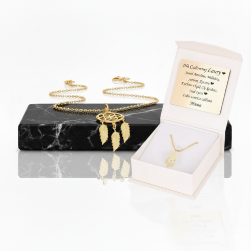 Złoty komplet Łapacz Snów z łańcuszkiem pr. 585 – personalizowana pamiątka i prezent