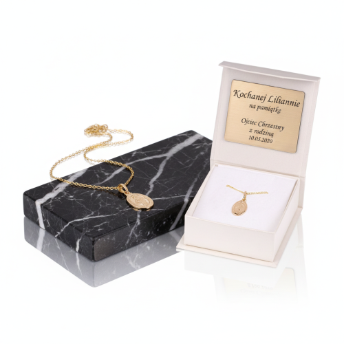 Złoty Cudowny Medalik Matka Boska Niepokalana z łańcuszkiem pr. 585 – personalizowana pamiątka wiary