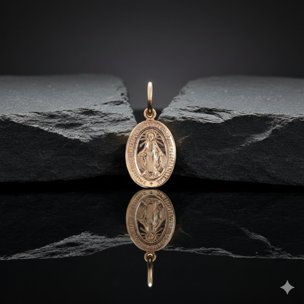 Złoty Cudowny Medalik Matka Boska Niepokalana z łańcuszkiem pr. 585 – personalizowana pamiątka wiary