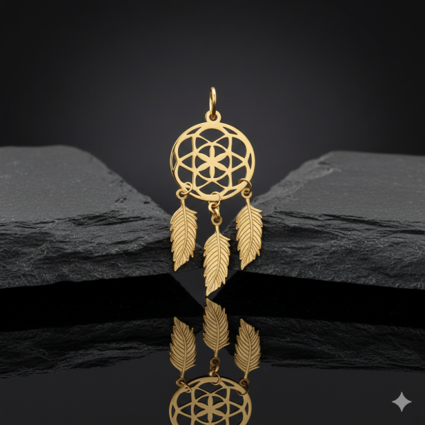 Złoty komplet Łapacz Snów z łańcuszkiem pr. 585 – personalizowana pamiątka i prezent