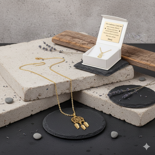 Złoty komplet Łapacz Snów z łańcuszkiem pr. 585 – personalizowana pamiątka i prezent