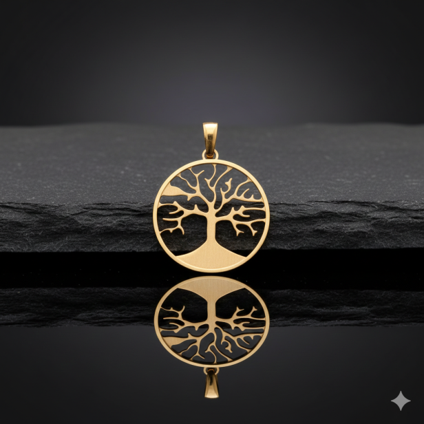Złoty komplet Drzewo Szczęścia z łańcuszkiem pr. 585 – personalizowana pamiątka i prezent