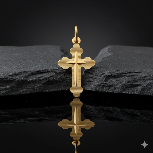 Złoty komplet Krzyżyk Trójlistny z łańcuszkiem pr. 585 – personalizowana pamiątka wiary