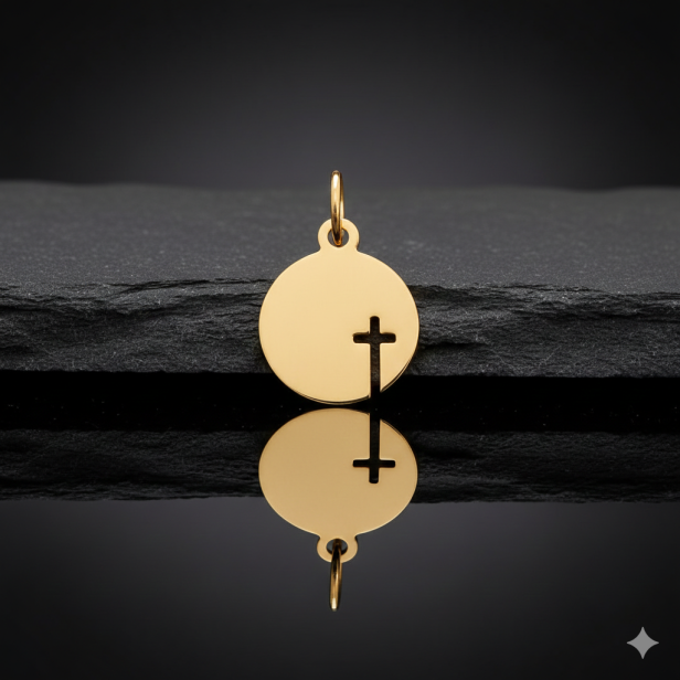 Złoty komplet Medalik z Krzyżem z łańcuszkiem pr. 585 – personalizowana pamiątka wiary