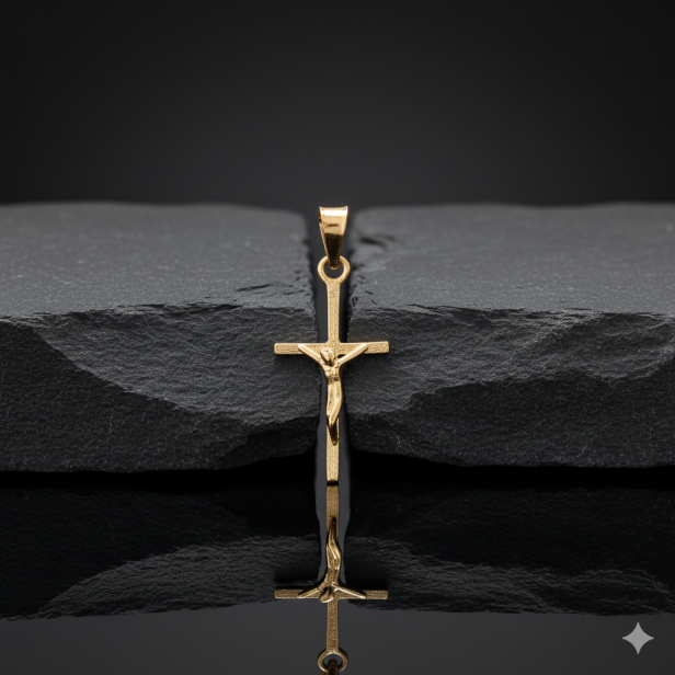 Złoty komplet Krzyż Papieski z łańcuszkiem pr. 585 – personalizowana pamiątka wiary