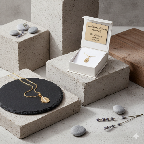 Złoty Cudowny Medalik Matka Boska Niepokalana z łańcuszkiem pr. 585 – personalizowana pamiątka wiary