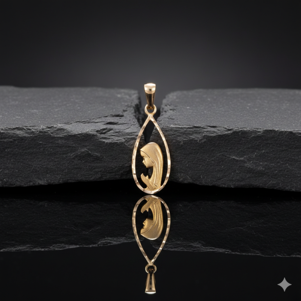 Złoty medalik Matka Boska Fatimska w łezce z łańcuszkiem pr. 585 – personalizowana pamiątka wiary