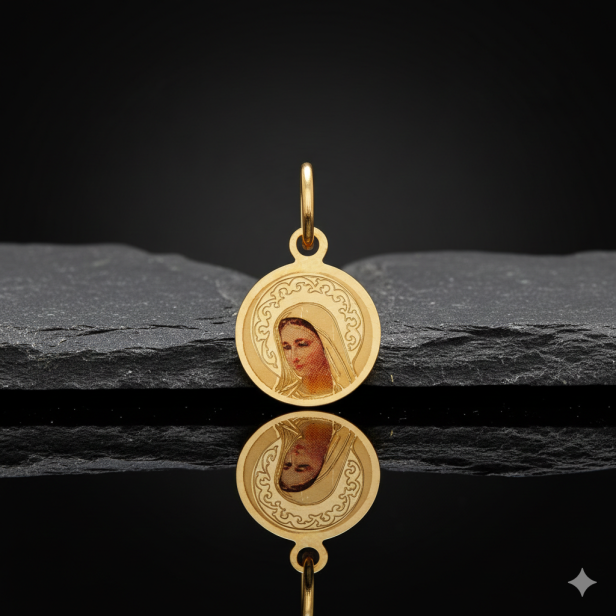 Złoty medalik Matka Boska ażurowy z łańcuszkiem pr. 585 – personalizowana pamiątka wiary