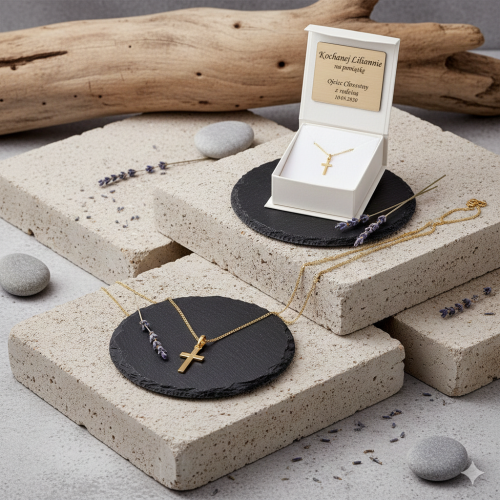 Złoty tradycyjny krzyżyk z łańcuszkiem pr. 585 – personalizowana pamiątka sakramentalna