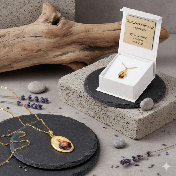 Złoty medalik Serce Maryi z łańcuszkiem pr. 585 – personalizowana pamiątka sakramentalna