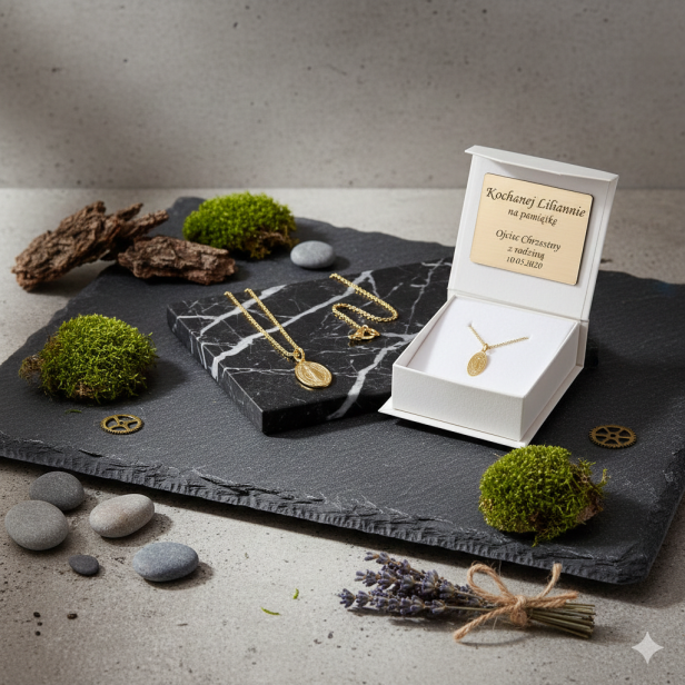 Złoty medalik Świętego Benedykta z łańcuszkiem pr. 585 – personalizowana pamiątka ochrony i wiary