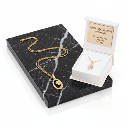 Złoty medalik Matka Boska ŁEZKA z łańcuszkiem pr. 585 – dedykacja