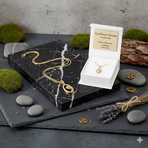 Złoty medalik Matka Boska ŁEZKA z łańcuszkiem pr. 585 – dedykacja