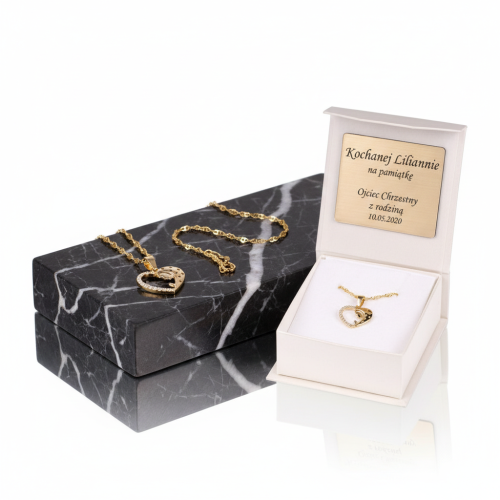 Złoty medalik Matka Boska SERCE z łańcuszkiem pr. 585 – dedykacja