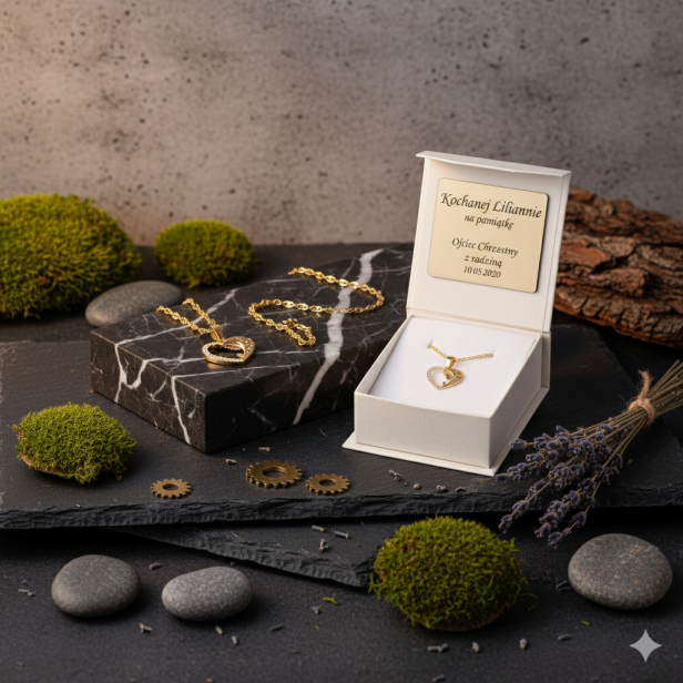 Złoty medalik Matka Boska SERCE z łańcuszkiem pr. 585 – dedykacja