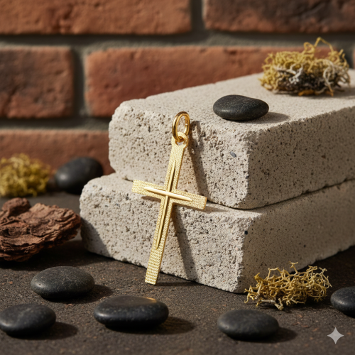 Złoty krzyżyk klasyczny fakturowany pr. 585 – pamiątka Chrztu i Komunii 0,90 g