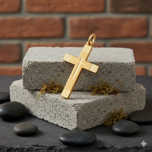 Złoty krzyżyk satynowany z ryflowaniem pr. 585 – pamiątka Chrztu 0,65 g