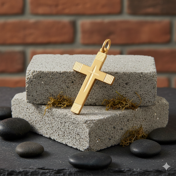 Złoty krzyżyk satynowany z ryflowaniem pr. 585 – pamiątka Chrztu 0,65 g