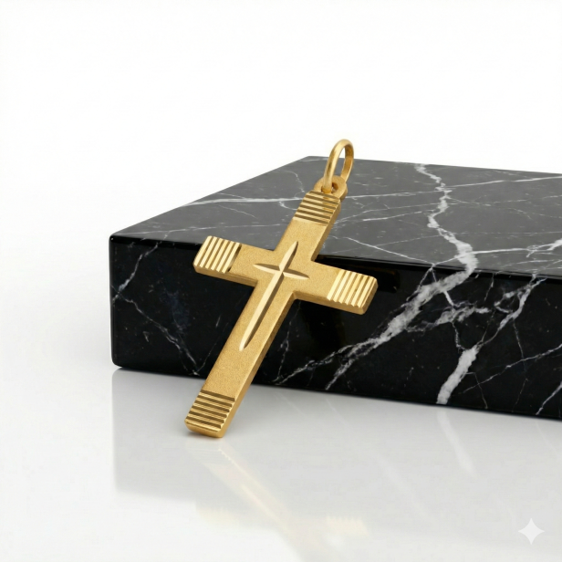 Złoty krzyżyk satynowany z ryflowaniem pr. 585 – pamiątka Chrztu 0,65 g