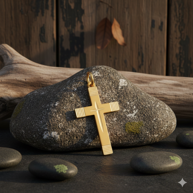 Złoty krzyżyk satynowany z ryflowaniem pr. 585 – pamiątka Chrztu 0,65 g