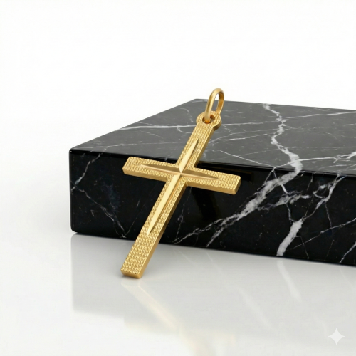 Złoty krzyżyk klasyczny fakturowany pr. 585 – pamiątka Chrztu i Komunii 0,90 g