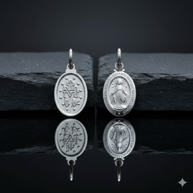 Cudowny Medalik z białego złota 585 z łańcuszkiem – personalizowana pamiątka wiary