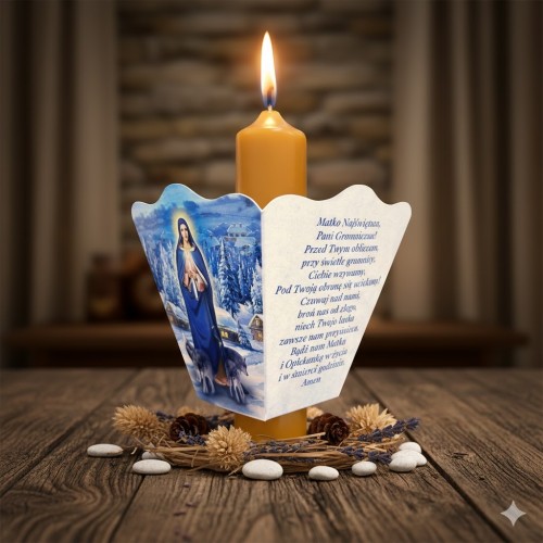 Okapnik papierowy Matka Boża Gromniczna – osłonka do świecy z modlitwą