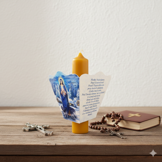 Okapnik papierowy Matka Boża Gromniczna – osłonka do świecy z modlitwą