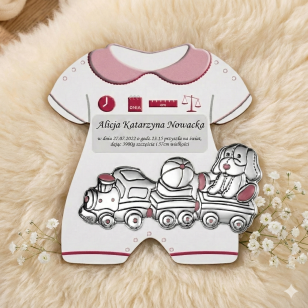 Panel METRYCZKA dla dziewczynki z grawerem i srebrnym obrazkiem AG999 | Linia BABY SILVER™