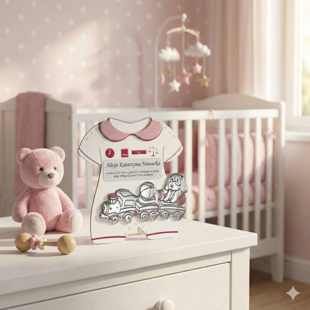 Panel METRYCZKA dla dziewczynki z grawerem i srebrnym obrazkiem AG999 | Linia BABY SILVER™