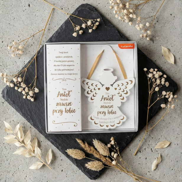 Zawieszka ANIOŁ „Zawsze przy Tobie” – pamiątka z przesłaniem