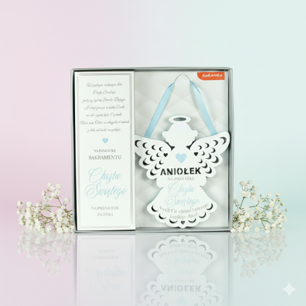 Zawieszka ANIOŁ STRÓŻ „Błękit Nieba” – Pamiątka Chrztu Świętego z przesłaniem