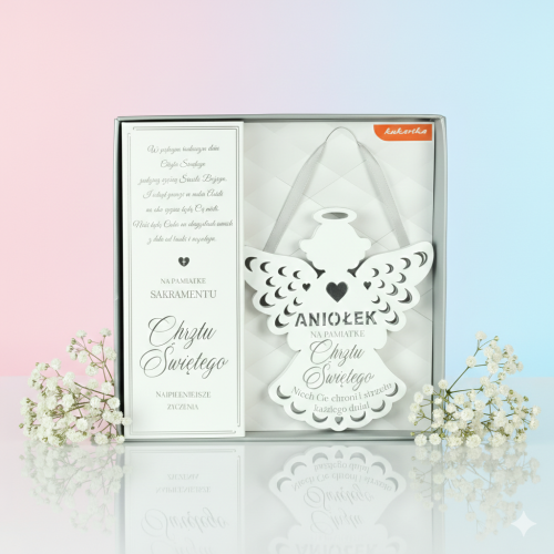 Zawieszka ANIOŁ STRÓŻ „Srebrna Ochrona” – Pamiątka Chrztu Świętego