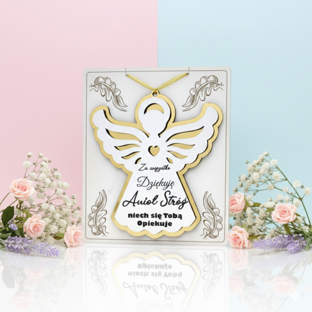 Zawieszka ANIOŁ „Za wszystko dziękuję – niech się Tobą opiekuje” – Upominek z przesłaniem