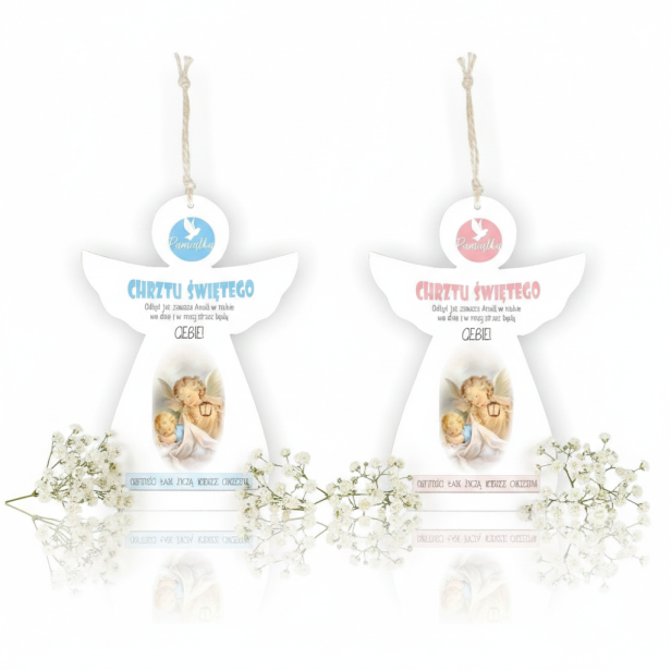 Zawieszka ANIOŁEK od Rodziców Chrzestnych – Pamiątka Chrztu Świętego