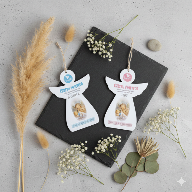 Zawieszka ANIOŁEK od Rodziców Chrzestnych – Pamiątka Chrztu Świętego