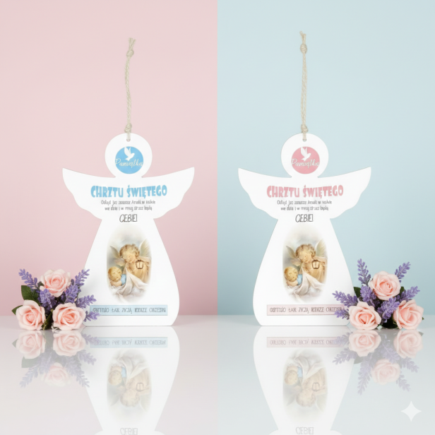 Zawieszka ANIOŁEK od Rodziców Chrzestnych – Pamiątka Chrztu Świętego