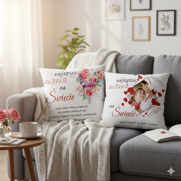 Poduszka 40×40 z nadrukiem „Najlepsza Mama na świecie” – prezent na Dzień Mamy