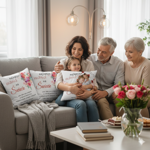 Poduszka 40×40 z nadrukiem „Najlepsza Mama na świecie” – prezent na Dzień Mamy