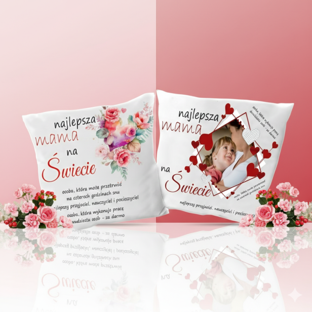 Poduszka 40×40 z nadrukiem „Najlepsza Mama na świecie” – prezent na Dzień Mamy
