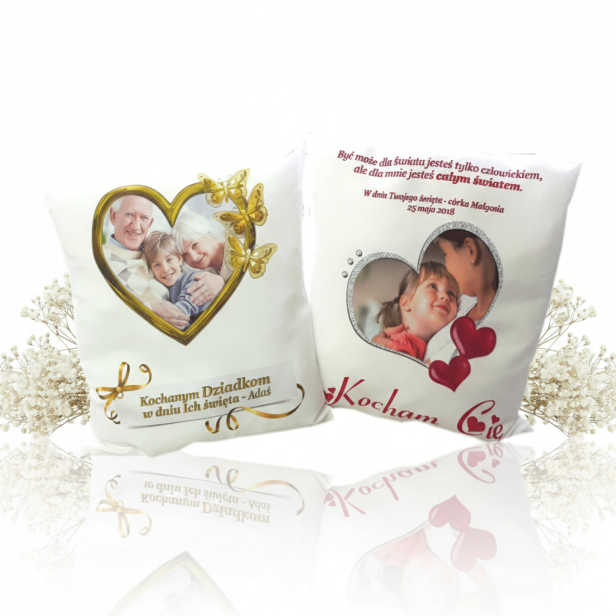 Poduszka 40×40 ze zdjęciem i dedykacją – personalizowana pamiątka