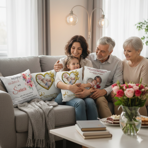 Poduszka 40×40 ze zdjęciem i dedykacją – personalizowana pamiątka